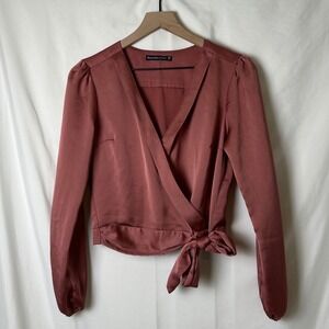 Abercrombie & Fitch Woman Satin Wrap Cropped Top Rose Pink Size XS Chic Feminine